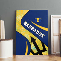Barbados Flag Canvas Wall Art Blue and Yellow with Trident and Tropical Leaf Pattern - Wonder Print Shop