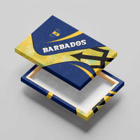 Barbados Flag Canvas Wall Art Blue and Yellow with Trident and Tropical Leaf Pattern - Wonder Print Shop