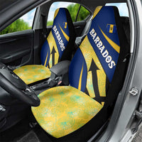 Barbados Flag Car Seat Cover Blue and Yellow with Trident and Tropical Leaf Pattern - Wonder Print Shop