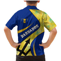 Barbados Flag Family Matching Mermaid Dress and Hawaiian Shirt Blue and Yellow with Trident and Tropical Leaf Pattern - Wonder Print Shop