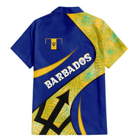 Barbados Flag Family Matching Mermaid Dress and Hawaiian Shirt Blue and Yellow with Trident and Tropical Leaf Pattern - Wonder Print Shop