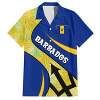 Barbados Flag Family Matching Tank Maxi Dress and Hawaiian Shirt Blue and Yellow with Trident and Tropical Leaf Pattern - Wonder Print Shop