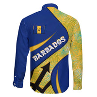 Barbados Flag Family Matching Tank Maxi Dress and Hawaiian Shirt Blue and Yellow with Trident and Tropical Leaf Pattern - Wonder Print Shop