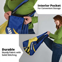 Barbados Flag Grocery Bag Blue and Yellow with Trident and Tropical Leaf Pattern - Wonder Print Shop