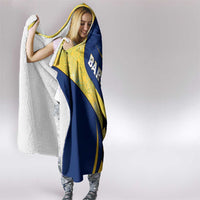 Barbados Flag Hooded Blanket Blue and Yellow with Trident and Tropical Leaf Pattern - Wonder Print Shop