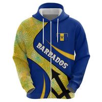 Barbados Flag Hoodie Blue and Yellow with Trident and Tropical Leaf Pattern - Wonder Print Shop