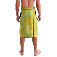 Barbados Flag Lavalava Blue and Yellow with Trident and Tropical Leaf Pattern - Wonder Print Shop