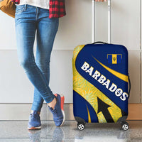 Barbados Flag Luggage Cover Blue and Yellow with Trident and Tropical Leaf Pattern - Wonder Print Shop