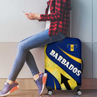 Barbados Flag Luggage Cover Blue and Yellow with Trident and Tropical Leaf Pattern - Wonder Print Shop