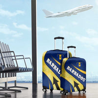 Barbados Flag Luggage Cover Blue and Yellow with Trident and Tropical Leaf Pattern - Wonder Print Shop