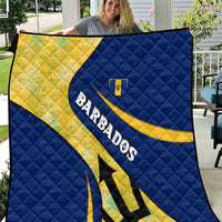 Barbados Flag Quilt Blue and Yellow with Trident and Tropical Leaf Pattern - Wonder Print Shop