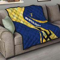 Barbados Flag Quilt Blue and Yellow with Trident and Tropical Leaf Pattern - Wonder Print Shop
