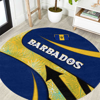 Barbados Flag Round Carpet Blue and Yellow with Trident and Tropical Leaf Pattern - Wonder Print Shop