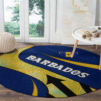 Barbados Flag Round Carpet Blue and Yellow with Trident and Tropical Leaf Pattern - Wonder Print Shop