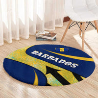 Barbados Flag Round Carpet Blue and Yellow with Trident and Tropical Leaf Pattern - Wonder Print Shop