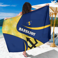 Barbados Flag Sarong Blue and Yellow with Trident and Tropical Leaf Pattern - Wonder Print Shop