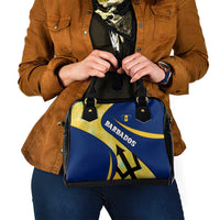 Barbados Flag Shoulder Handbag Blue and Yellow with Trident and Tropical Leaf Pattern - Wonder Print Shop