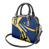 Barbados Flag Shoulder Handbag Blue and Yellow with Trident and Tropical Leaf Pattern - Wonder Print Shop