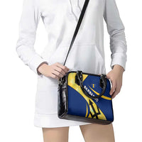 Barbados Flag Shoulder Handbag Blue and Yellow with Trident and Tropical Leaf Pattern - Wonder Print Shop