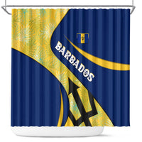 Barbados Flag Shower Curtain Blue and Yellow with Trident and Tropical Leaf Pattern - Wonder Print Shop