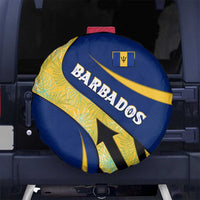 Barbados Flag Spare Tire Cover Blue and Yellow with Trident and Tropical Leaf Pattern - Wonder Print Shop