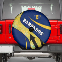 Barbados Flag Spare Tire Cover Blue and Yellow with Trident and Tropical Leaf Pattern - Wonder Print Shop