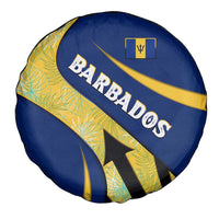 Barbados Flag Spare Tire Cover Blue and Yellow with Trident and Tropical Leaf Pattern - Wonder Print Shop