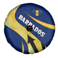 Barbados Flag Spare Tire Cover Blue and Yellow with Trident and Tropical Leaf Pattern - Wonder Print Shop