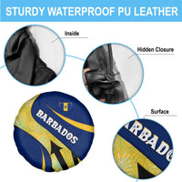 Barbados Flag Spare Tire Cover Blue and Yellow with Trident and Tropical Leaf Pattern - Wonder Print Shop
