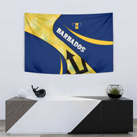 Barbados Flag Tapestry Blue and Yellow with Trident and Tropical Leaf Pattern - Wonder Print Shop