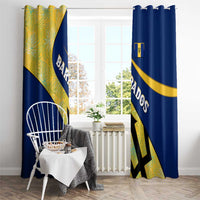 Barbados Flag Window Curtain Blue and Yellow with Trident and Tropical Leaf Pattern - Wonder Print Shop