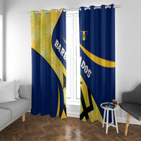 Barbados Flag Window Curtain Blue and Yellow with Trident and Tropical Leaf Pattern - Wonder Print Shop