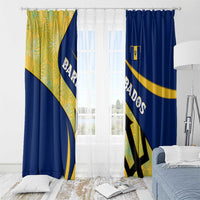 Barbados Flag Window Curtain Blue and Yellow with Trident and Tropical Leaf Pattern - Wonder Print Shop