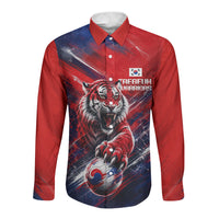 Personalized Taegeuk Warriors Korean Tiger Football Long Sleeve Button Shirt South Korean Tiger Soccer Ball Flag