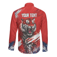Personalized Taegeuk Warriors Korean Tiger Football Long Sleeve Button Shirt South Korean Tiger Soccer Ball Flag