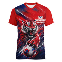 Personalized Taegeuk Warriors Korean Tiger Football Women V-Neck T-Shirt South Korean Tiger Soccer Ball Flag