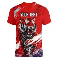 Personalized Taegeuk Warriors Korean Tiger Football Women V-Neck T-Shirt South Korean Tiger Soccer Ball Flag
