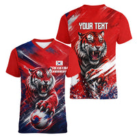 Personalized Taegeuk Warriors Korean Tiger Football Women V-Neck T-Shirt South Korean Tiger Soccer Ball Flag