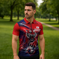 Personalized Taegeuk Warriors Korean Tiger Football Zipper Polo Shirt South Korean Tiger Soccer Ball Flag