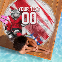 Personalized South Korea White Tiger Soccer Beach Blanket Fierce Football Mascot Korean Flag