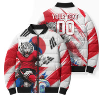 Personalized South Korea White Tiger Soccer Bomber Puffer Jacket Fierce Football Mascot Korean Flag