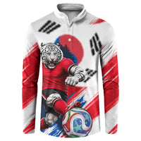 Personalized South Korea White Tiger Soccer Button Sweatshirt Fierce Football Mascot Korean Flag