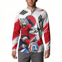 Personalized South Korea White Tiger Soccer Button Sweatshirt Fierce Football Mascot Korean Flag