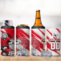Personalized South Korea White Tiger Soccer 4 in 1 Can Cooler Tumbler Fierce Football Mascot Korean Flag