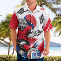 Personalized South Korea White Tiger Soccer Hawaiian Shirt Fierce Football Mascot Korean Flag