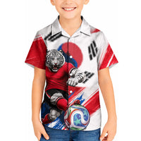 Personalized South Korea White Tiger Soccer Kid Hawaiian Shirt Fierce Football Mascot Korean Flag