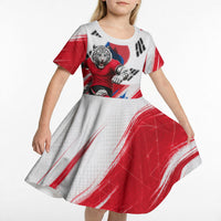Personalized South Korea White Tiger Soccer Kid Short Sleeve Dress Fierce Football Mascot Korean Flag