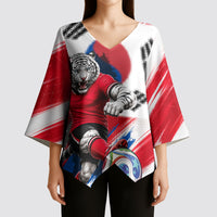 Personalized South Korea White Tiger Soccer Kimono Sleeve Blouse Fierce Football Mascot Korean Flag