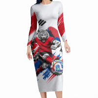 Personalized South Korea White Tiger Soccer Long Sleeve Bodycon Dress Fierce Football Mascot Korean Flag