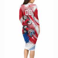 Personalized South Korea White Tiger Soccer Long Sleeve Bodycon Dress Fierce Football Mascot Korean Flag
